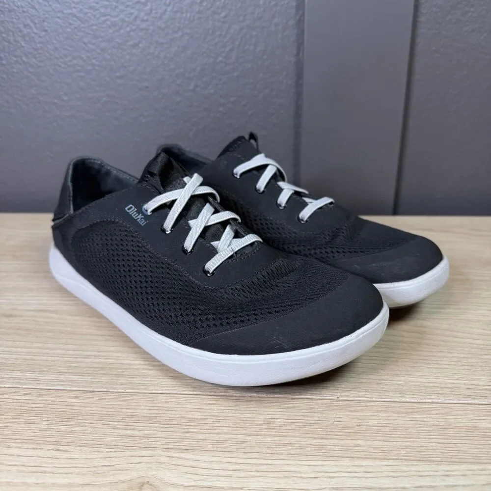 Olukai Men Size 10 Moku Pae Black White Mesh Slip On Comfort Shoe Casual Sneaker